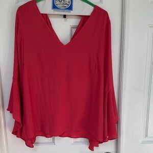 White House Black Market Vibrant Pink V-Neck Blouse